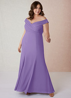 Azazie Lecia Bridesmaid Dresses Tahiti Empire Off-The-Shoulder Pleated Chiffon Convertible Dress image8
