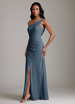 Azazie Madelyn Vestidos de damas de honor Vestido Neptuno de Gasa de Corte Sirena Convertible con Un hombro image6