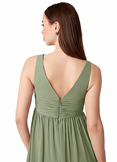 Azazie Yetta Maternity Bridesmaid Dresses A-Line V-Neck Gathered Chiffon Floor-Length Dress image3