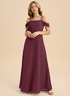 Azazie Anselie Junior Cabernet A-Line Off the Shoulder Chiffon Dress image3