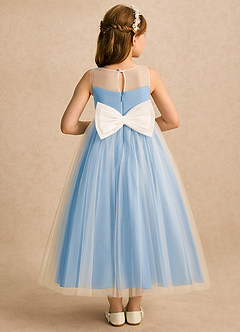 Azazie Amina Flower Girl Dresses Ivory Powder Blue A-Line Lace Tulle Dress image7