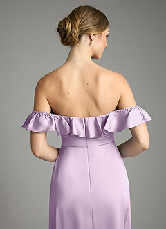 Azazie Lyra Bridesmaid Dresses Frosted Lilac A-Line Off the Shoulder Stretch Satin Convertible Dress image9