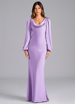 Azazie Rylina Bridesmaid Dresses Lilac Mermaid Long Sleeve Stretch Satin Dress image1