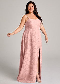 Azazie Moira Bridesmaid Dresses Powder Pink A-Line Side Slit Floral Burnout Dress image9