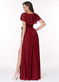 Azazie Jael Bridesmaid Dresses Burgundy A-Line V-Neck Mesh Dress image2