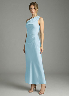 Azazie Emerson 신부 들러리 드레스 인어 오프 더 숄더 스트레치 새틴 발목 길이 드레스 image4