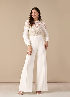 Azazie Cici Hochzeitskleider Hosenstile Hoher Ausschnitt Pailletten Stretch-Krepp Kleid Diamantweiß Nude image1