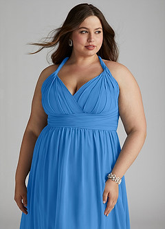 Azazie Ashia Bridesmaid Dresses Blue Jay A-Line Pleated Chiffon Dress image10