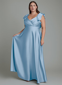 Azazie Leilani Bridesmaid Dresses Powder Blue A-Line Ruched Stretch Satin Dress image10
