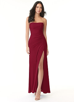 Azazie Darria Abiti da Damigella Abito Convertibile Tubino in Chiffon Elasticizzato Scollo quadrato pieghettato Borgogna image1