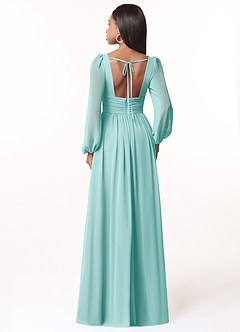 Azazie Norah Bridesmaid Dresses Aqua A-Line V-Neck Long Sleeve Chiffon Dress image2