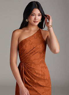 Azazie Mika Bridesmaid Dresses Burnt Orange Sheath One Shoulder Floral Burnout Dress image5
