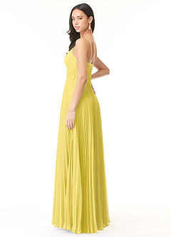 Azazie Vini Bridesmaid Dresses Canary A-Line V-Neck Pleated Chiffon Dress image4