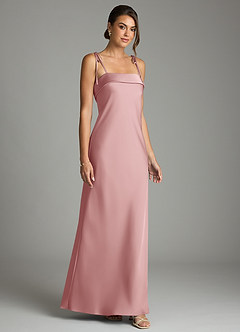 Azazie Ellia Brautjungfernkleider Etui Schleifen Stretch-Satin Kleid Altrosa image3