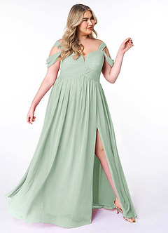 Azazie Lianne Vestidos de damas de honor Vestido de Agave de Gasa de Corte en A con Vestidos sin tirantes image11