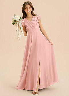 Azazie Anysa Junior Robe Trapèze en Mousseline de soie Rayé Rosette image3