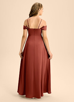 Azazie Anselie Junior Jurk van Stretch Satijn met A-Lijn Off the Shoulder Terracotta image2