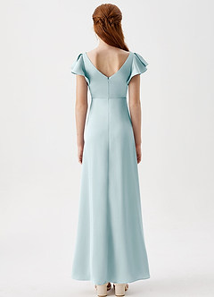 Azazie Omari Junior Sea Glass A-Line Pleated Stretch Satin Dress image7