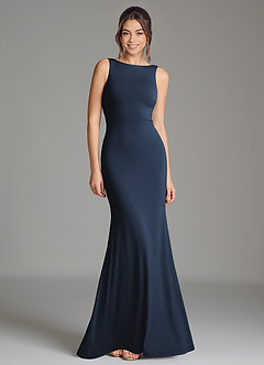 Azazie Gwen Bridesmaid Dresses Dark Navy Mermaid Pleated Premium Stretch Jersey Dress image1