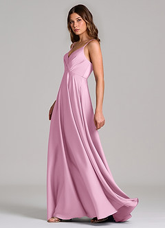 Azazie Amani Bridesmaid Dresses Candy Pink A-Line Pleated Stretch Satin Dress image5
