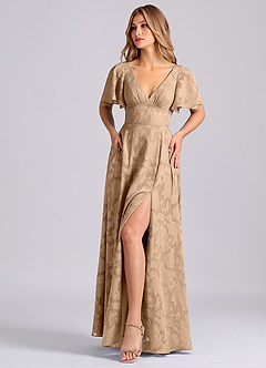 Azazie Kimber 신부 들러리 드레스 A라인 포켓이 있는 플로럴 번아웃 바닥 길이 드레스 image6