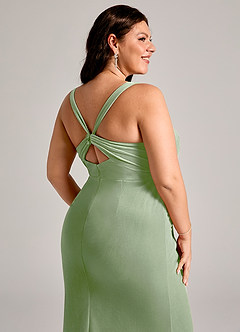 Azazie Mero Abiti da Damigella Abito Sirena in Velluto Plissettato Verde Salvia image2