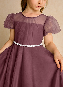 Azazie Duckie Abiti da Ragazza di Fiori Abito Principessa in Tulle Plissettato Sangria image6