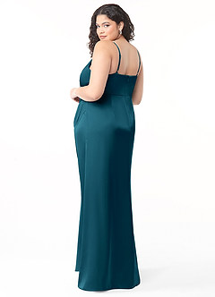 Azazie Maci Brautjungfernkleider A-Linie V-Hals Gefaltet Stretch-Satin Kleid Tintenblau image8
