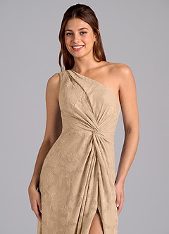 Azazie Brooke Jurken voor bruidsmeisjes Jurk van Bloemen Burn-out met A-Lijn One-Shoulder Champagne image6