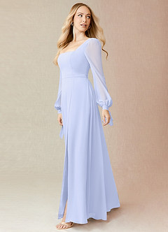 Azazie Leonia Bridesmaid Dresses Lavender A-Line Long Sleeve Chiffon Dress image4