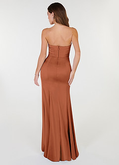 Azazie Yola Bridesmaid Dresses Cedar Rose Sheath V-Neck Pleated Stretch Satin Convertible Dress image5