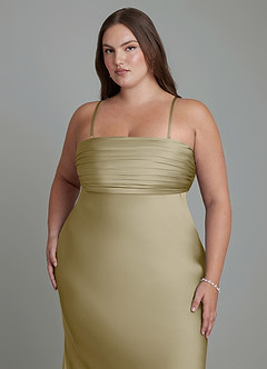 Azazie Saylor Brautjungfernkleider Meerjungfrau-Linie Schulterfrei Stretch-Satin Kleid Moosgrün image17