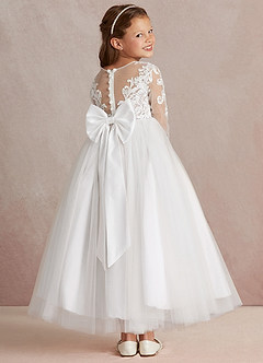 Azazie Elodie Flower Girl Dresses Ivory White Ball-Gown Lace Dress image4