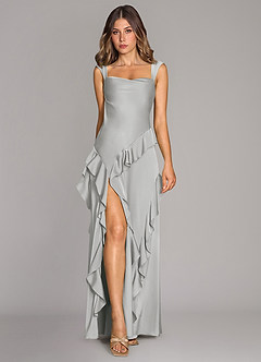 Azazie Sloane Bridesmaid Dresses Silver A-Line Sweetheart Neckline Stretch Satin Dress image1