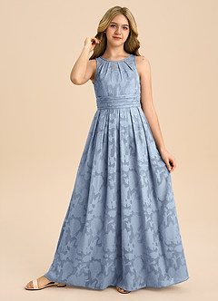 Azazie Bibiane Junior Dusty Blue A-Line Pleated Floral Burnout Dress image6