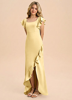 Azazie Demi Junior Robe Sirène en Satin extensible Arc Beurre image1