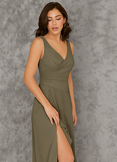 Azazie Kori Bridesmaid Dresses Willow Green A-Line Pleated Chiffon Dress image4