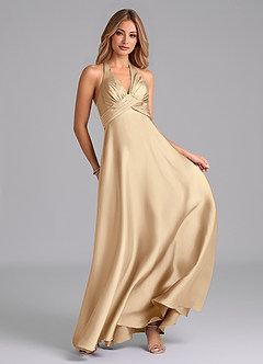 Azazie Tessie Brautjungfernkleider A-Linie Plissee Stretch-Satin Kleid Champagner image4
