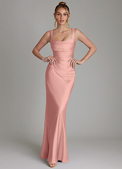 Azazie Agustina Brautjungfernkleider Meerjungfrau-Linie Korsett Stretch-Satin Kleid Rosettenrosa image1