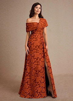 Azazie Milton Mother of the Bride Dresses Paprika A-Line Pleated Floral Burnout Dress image5