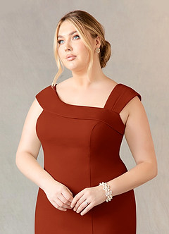 Azazie Ellen Mother of the Bride Dresses Rust Sheath Side Slit Stretch Crepe Dress image10