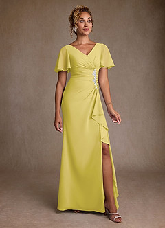 Azazie Suffolk Moeder van de bruid jurken A-Lijn Jurk van Chiffon Geplooid Kanarie image1