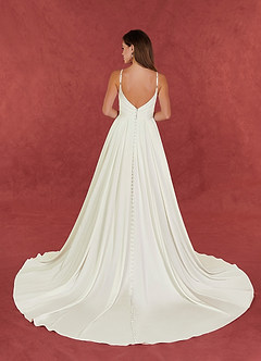 Azazie Caymus Wedding Dresses Cream A-Line Scoop Pleated Crepe back satin Dress image6