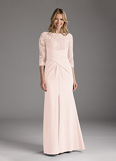 Azazie Margene Final Sale Dusty Blue Sheath Lace Stretch Crepe Dress image4