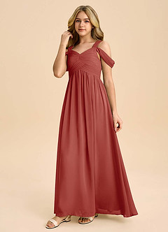 Azazie Lianne Junior Terracotta A-Line Off the Shoulder Chiffon Dress image6