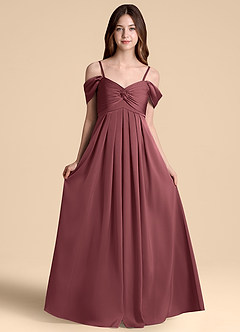 Azazie Kaitlynn Junior Abito A-Line in Raso Elasticizzato a Spalla Scoperta Merlot image6