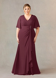 Azazie Carson Mother of the Bride Dresses Cabernet A-Line V-Neck Lace Chiffon Dress image6