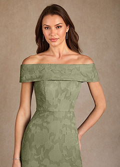 Azazie Medford Final Sale Pistachio A-Line Off the Shoulder Floral Burnout Dress image6