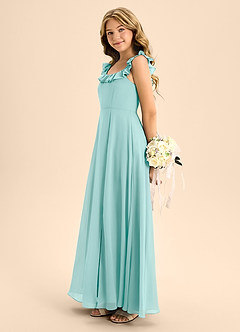 Azazie Callie Junior Abito A-Line in Chiffon Increspato Acqua image7