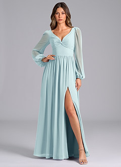 Azazie Zeya Bridesmaid Dresses Sea Glass A-Line Long Sleeve Chiffon Dress image1